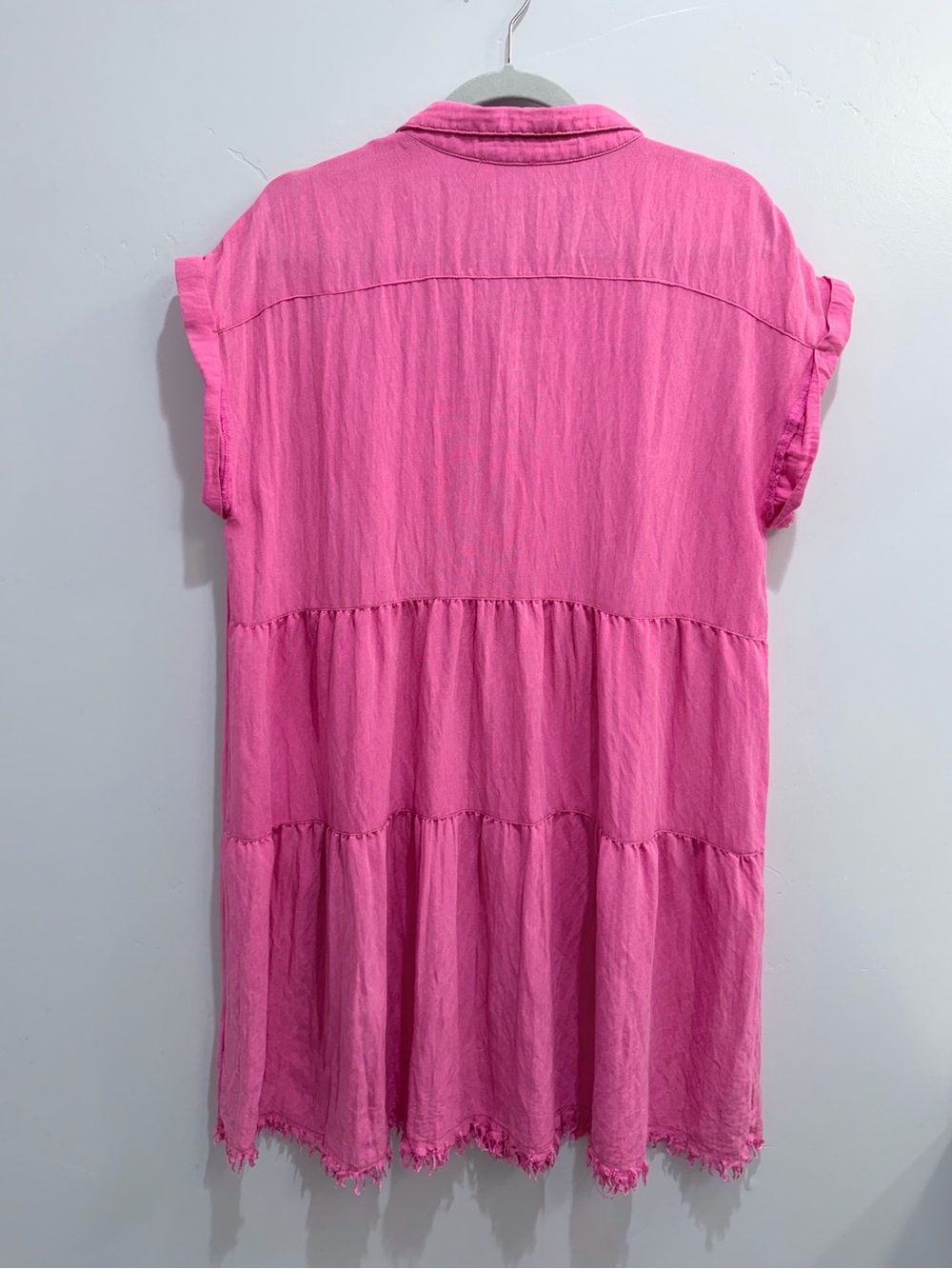 Umgee Hot Pink Tiered Frayed Hem Shirt Summer Shirt Mini Dress Oversized Large - Picture 5 of 12
